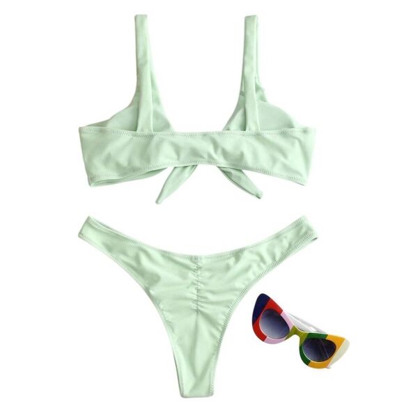 Zaful Women's Knotted Padded Thong Bikini Set Green Size S - Picture 3 of 8